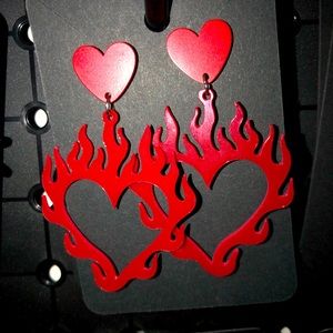 Handmade Flaming Red Hearts Flat Backs Acrylic Earrings 🦄3 for $15 /4 for $20🦄